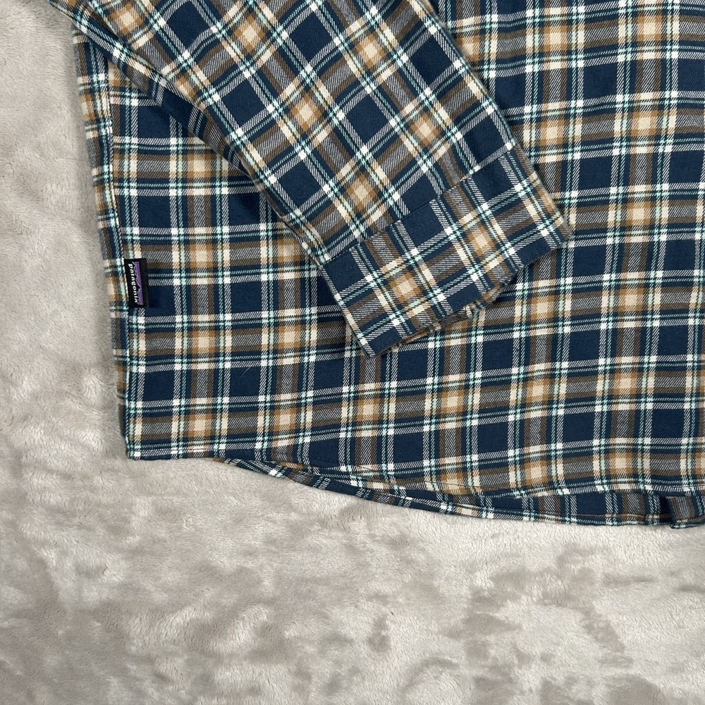 Patagonia Fjord Flannel Shirt Mens L Plaid Brown Blue Long Sleeve Organic 42410 - Picture 12 of 16